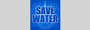 Save water banner showing blue water droplets and earth symbol with the message “Save Water, Save Life.