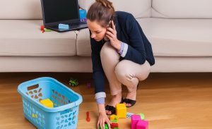 Neatly organized living room with hidden storage keeping the space clutter-free.