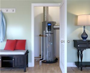 Energy-saving heat pump water heater in modern home