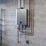 Modern tankless water heater installed on a home wall